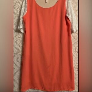 Coral Dress with Lace Sleeves